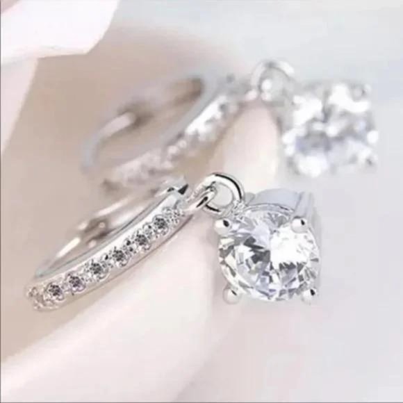 NEW 925 STERLING SILVER DROP HOOP EARRINGS - Picture 4 of 5